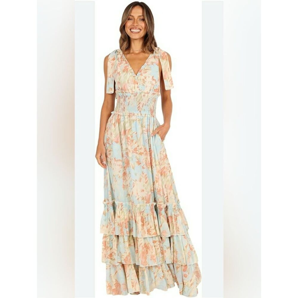 NWT PETAL & PUP Cristabel Tiered Floral Maxi Dress Small